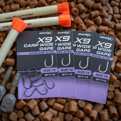 Matrix X9 Carp Wide Gape Barbless Eyed Hooks